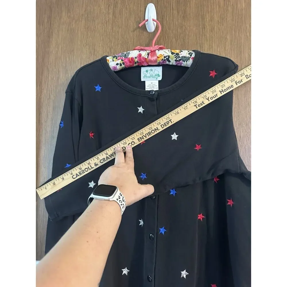 Vintage The Quaker Factory 1x black cardigan embrodiered stars USA 100% cotton - Picture 6 of 7